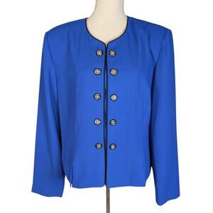 Vintage 80s Leslie Fay Royal Blue Cropped Blazer Gold Buttons | Power Jacket